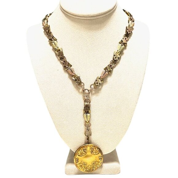 Antique Victorian Womens Necklace Gold Filled Tri Color Book Chain Locket 1800s - Picture 3 of 11